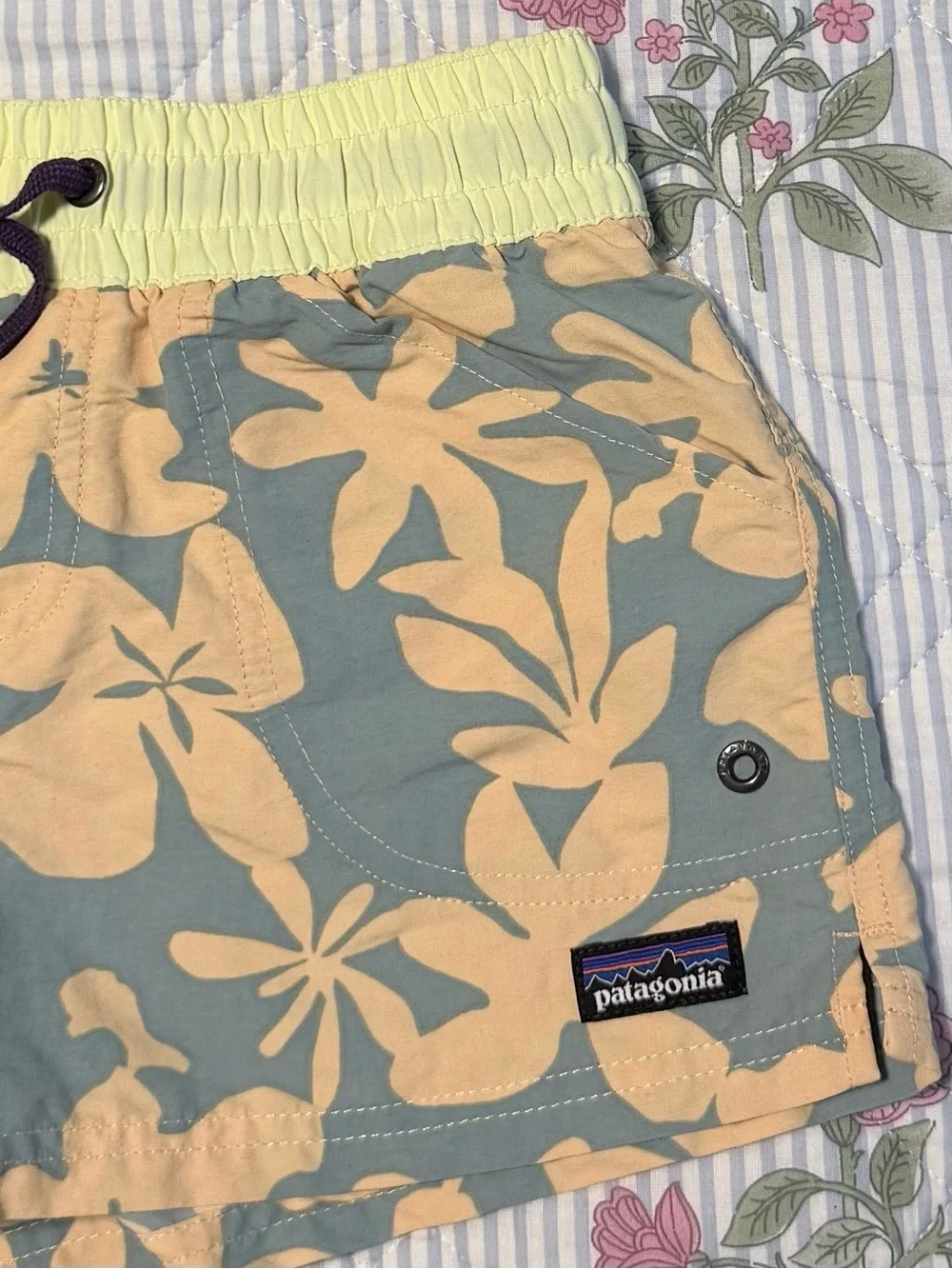 Patagonia Kids Floral Shorts in Yellow, Orange & Blue-Green